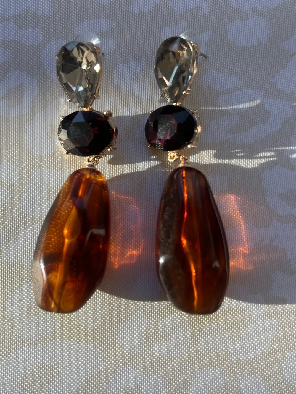 Elegant Amber Drop Statement Earrings - Gold Accent 8cm - Picture 5 of 11